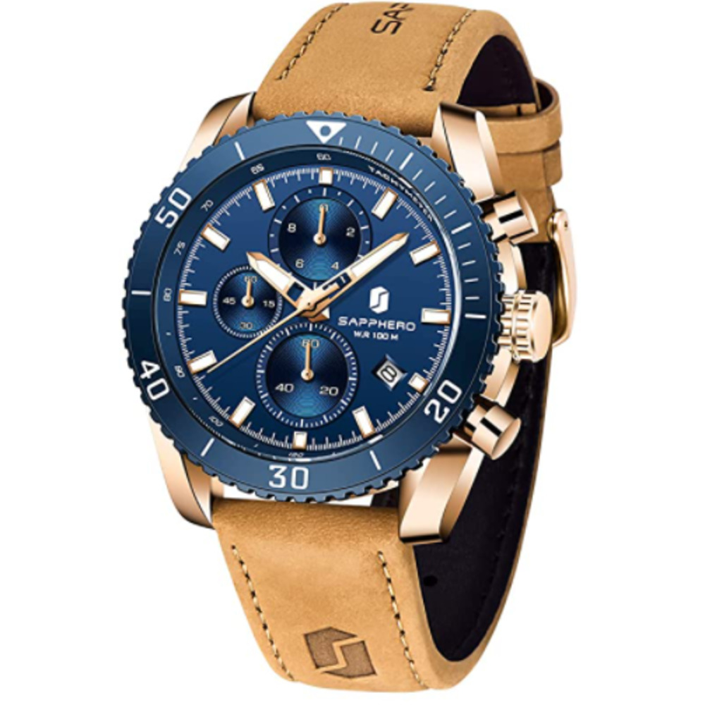 NWT Mens Luxary Benyar Leather Band Watch